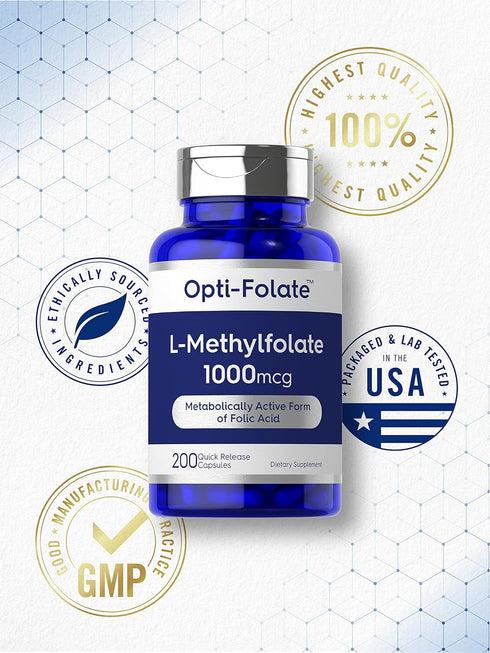 Carlyle L Methylfolate 1000mcg | 200 Capsules | Value Size | Optimized and Activated | Non-GMO, Gluten Free | Methyl Folate, 5-MTHF | by Opti-Fola...