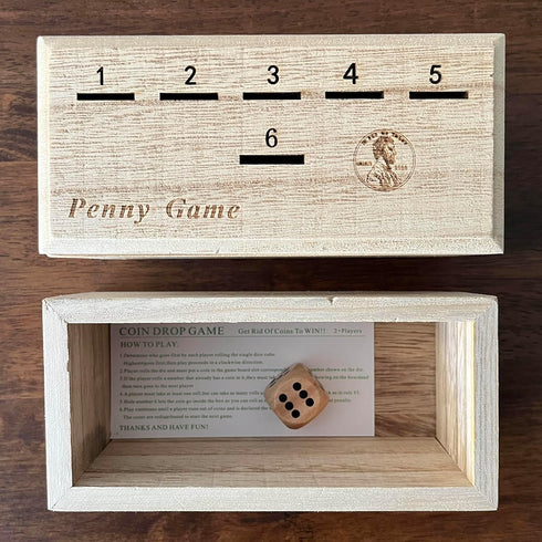 Penny Game - Fun Board Game Works with Coines, Get Rid of Coins to Win, Penny Game Wood Box for 2+ Players, Simple + Strategic Dice Games...