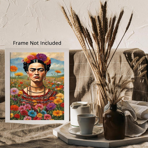 Posterizer 1 pcs- Frida Kahlo inspied poster in floral theme-Famous Figures Art Collection-Floral Botanical Art- Living Room Bedroom Decor- unfram...