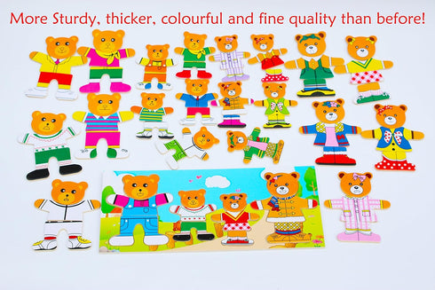 TOWO Wooden Bear Family Dress up Puzzle Box - Sorting and Matching Jigsaw Puzzle - Wooden Sorting Toys for 3 year old - Wooden Puzzles for 3 years...