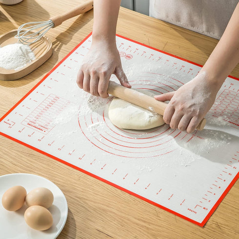 Non Slip Silicone Pastry Mat with Measurements Nonstick, 16 x 20 Inch Thick Baking Mat for Rolling out Dough Red Food Grade Silicone Baking Mats f...