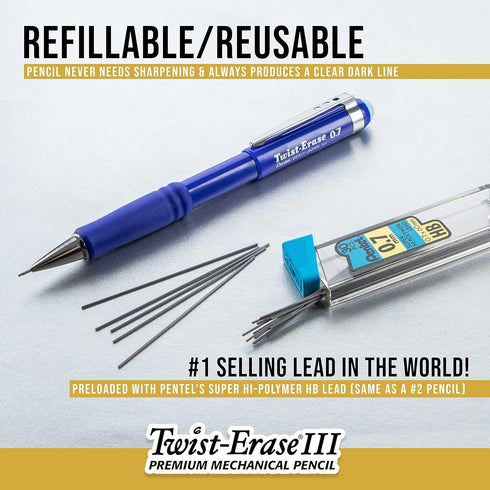 Pentel Twist-Erase III Mechanical Pencil with Lead and Eraser Refills (QE515LEBP)...