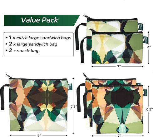 Nordic By Nature-Dual Layer Reusable Sandwich & Snack Bags – BPA-Free, Easy Clean, School Lunch Bags for Kids & Adults (Mosaic Camo)...