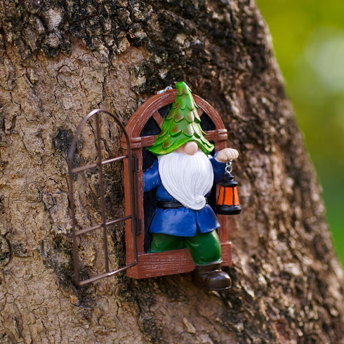 Gnome Tree Hugger Garden Gnome Statue 5.6 inches Elf Out The Door Tree Hugger, Garden Peeker Art Décor for Tree Trunk Fence Yard Garden Sculptures...