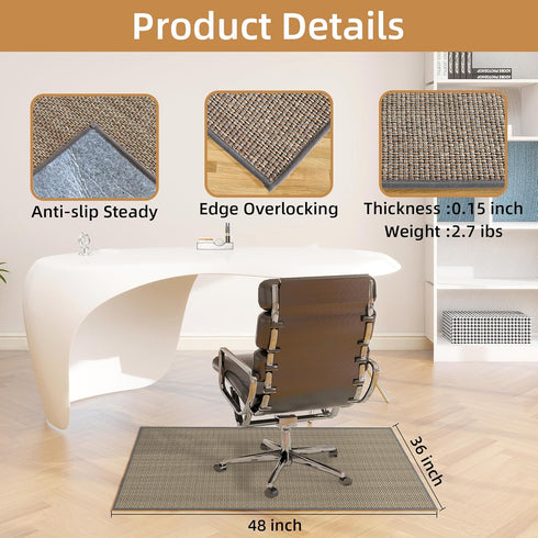 Linen Office Chair Mat for Hardwood Floor, 36"x48" Desk Chair Mat for Hard Floors,Anti-Slip Under Desk Rug Floor Protector for Rolling Chair, Comp...