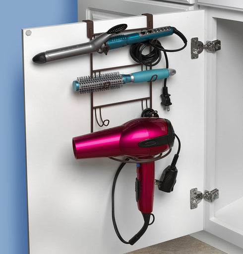 Spectrum Diversified myBella Over-The-Cabinet Station 4-Tier Styling, Flat Iron & Curling Wand Hooks with Blow Dryer Holder, Hair Tool Storage, Br...