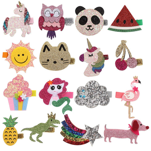 inSowni 16 Pack Glitter Cute Fruit Unicorn Panda Cat Owl Alligator Hair Clips Barrettes for Baby Girls Toddlers Kids...