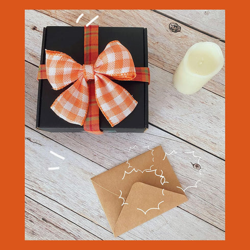 Pumpkin Orange and White Gingham Buffalo Plaid Ribbon? Autumn Thanksgiving Wired Edge Ribbon Halloween Christmas Wrapping Ribbon Wired Craft Decor...
