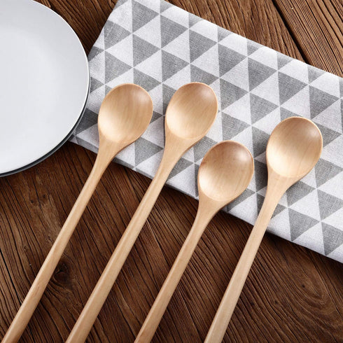 4 Pieces Wood Mixing Spoon Long Handle Wooden Spoons for Kitchen Stirring and Cooking, 13 Inches Long (Light Brown)...