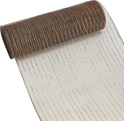 MEEDEE Dark Brown Deco Mesh 10 Inch Copper Mesh Ribbon Metallic Chocolate Fabric Mesh Wreath Ribbon for Garland Mailbox Swag Crafts Supplies (30 F...