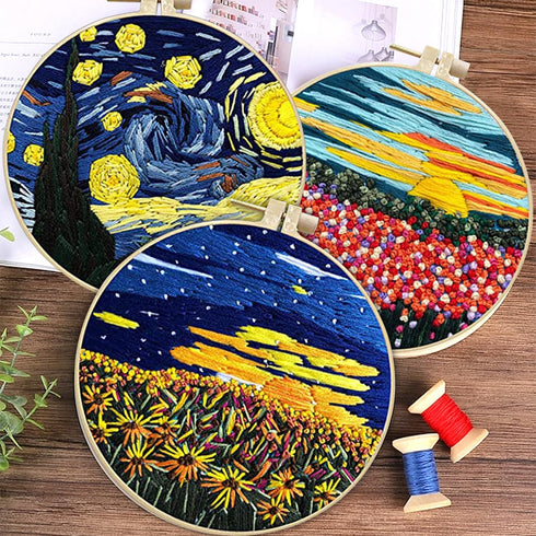 Maydear 3 Pack Embroidery Starter Kit with Pattern, Stamped Cross Stitch Kits for Beginners Adults with Embroidery Hoop and Instructions, Hand Emb...