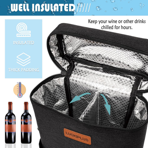 Insulated Wine Carrier Bag for 2 Bottles with Padded Shoulder Strap...