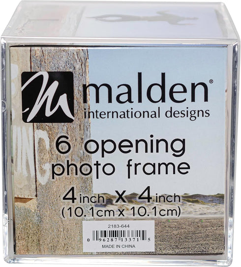 Malden International Designs Acrylic Photo Cube, Holds (6) 4” x 4” square photos, Clear...