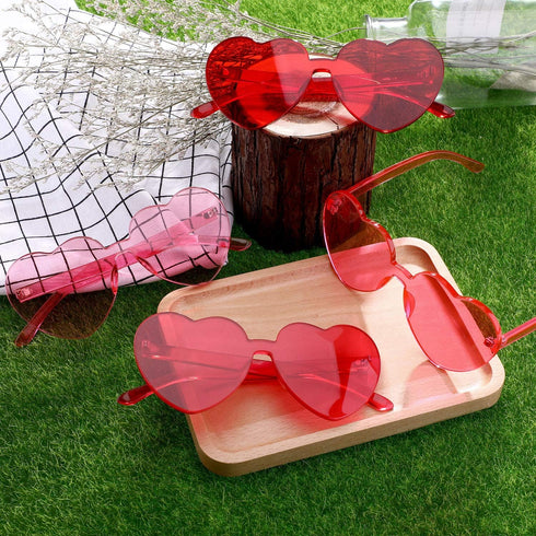 4 Pieces Heart Shaped Sunglasses for Women Men Christmas Valentine's Day Frameless Glasses...