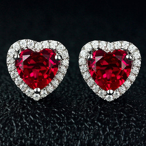 Navachi 925 Sterling Silver 18k White Gold Plated 4.5ct Heart Ruby Sapphire Emarald Stud Earrings...