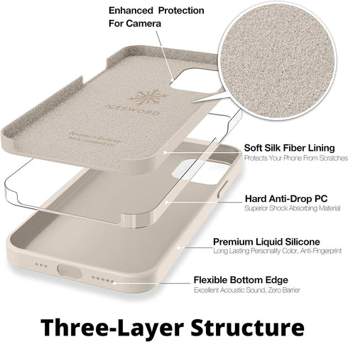 IceSword iPhone 12 Case and iPhone 12 Pro Case 6.1” (2020),Liquid Silicone Case Cover, Soft Microfiber Cloth,Matte Light Beige Tan Cream Warm Sand...
