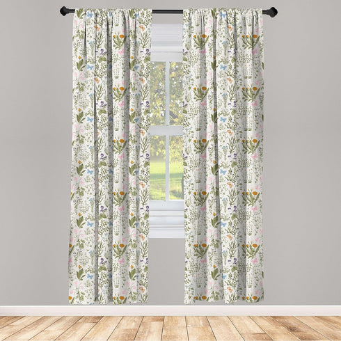 Ambesonne Floral Curtains, Vintage Garden Plants Herbs Flowers Botanical Classic Design Art, Window Treatments 2 Panel Set for Living Room Bedroom...