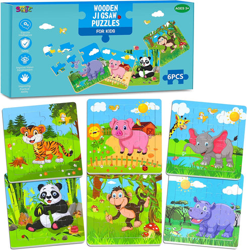 6 Packs Wooden Animals Jigsaw Puzzle, Early Educational Learning Toys Set Preschool Puzzles for 2-5 Years Old Kids...