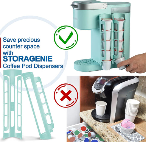 STORAGENIE K Cup Holder for Keurig, Coffee pod Storage, Side Mount | Wall Mount, Perfect for Small Counters (2 Rows/For 10 K Cups, OASIS BLUE)...