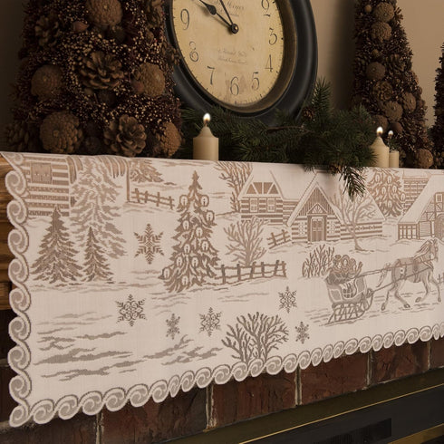 Heritage Lace 60" X 20" White Sleigh Ride 4-Way Mantle Scarf...