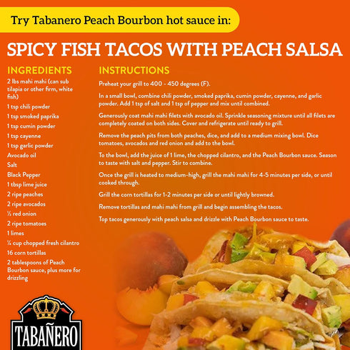 Peach Bourbon Habanero Hot Sauce by Tabañero, Gourmet Hot Sauce, All Natural, Gluten Free, Low Sodium, Vegan, Kosher, Made in the USA, 5 oz. Hot S...