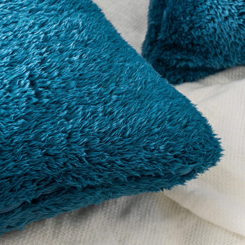 PAVILIA Fluffy Teal Blue Throw Pillow Covers, Decorative Accent Pillow Cases for Bed Sofa Couch, Soft Faux Fur Cushion Cover, Square Sherpa Pillow...