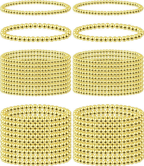 Taiyin 40 Pcs Gold Bead Bracelet Bead Elastic Ball Bracelet Gold Beaded Bracelets for Women Beaded Stretch Bracelets for Girls Couple Friendship J...