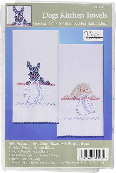 Tobin Stamped for Embroidery Kitchen Towels 17"X30" 2/Pkg, Dogs......