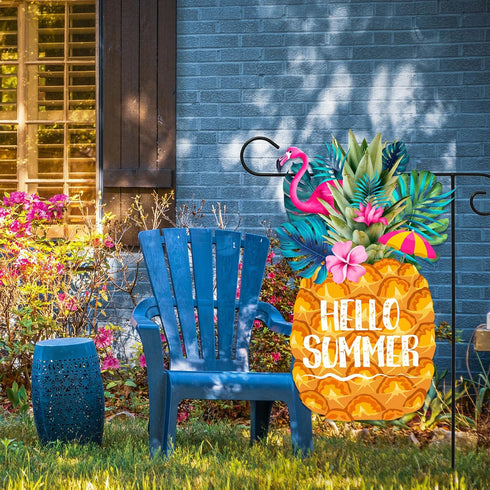 Hello Summer Pineapple Garden Flag Tropical Flamingos Double Sided Outside Pineapple Yard Flag Holiday Party Yard Outdoor Decoration...