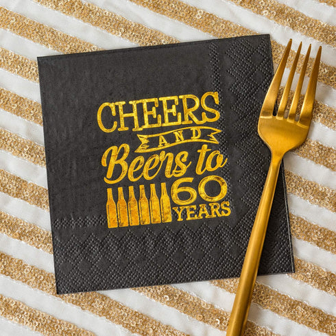 Crisky Cheers to 60 Years 60th Birthday Napkins Black and Gold 60th Brithday Decorations Birthday Party Supplies Beverages Napkins 60 PCS, 3-Ply...