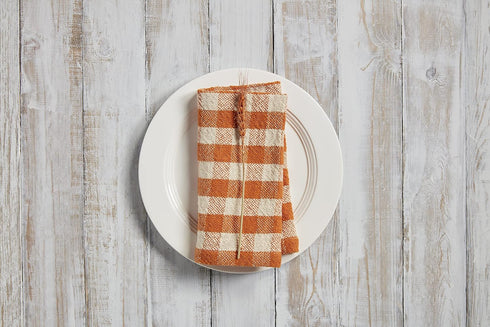 Mud Pie Harvest Check Napkin Set, Orange, 18" x 18"...
