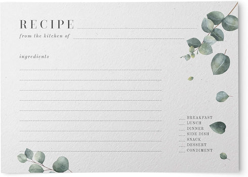 Eucalyptus Recipe Cards from Dashleigh, 48 Cards, 4x6 inches, Vintage Sage Green and Grey, Water-Resistant and Double-Sided...