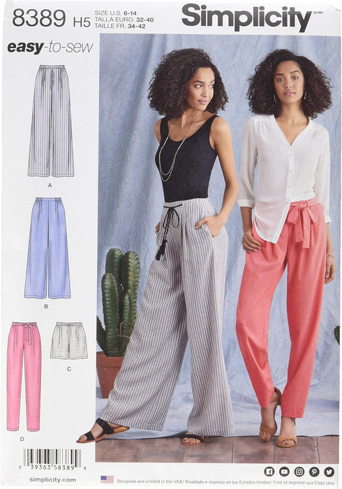 Simplicity Creative Patterns Misses' Pants with Length & Width Variations & Tie Belt Pattern, H5 (6-8-10-12-14)...