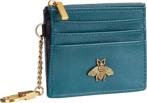 SEAVILIA Teal Card Holder Keychain Wallet for Women/Men with ID Window Rfid Small Bee Slim Minimalist Wallet...