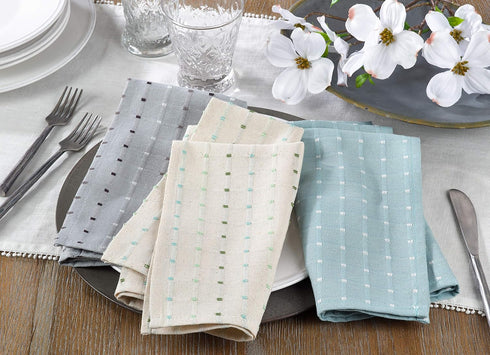 SARO LIFESTYLE 2136.A20S Cousu Collection Cotton Blend Stitched Line Table Napkins (Set of 4) 20" Aqua...