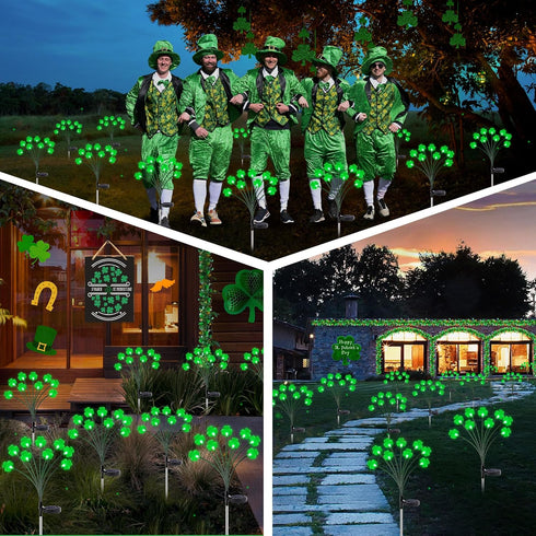 2 Pack St Patricks Day Decorations Solar Outdoor Lights, 18 LED Lucky Green Shamrock Lights Irish Firefly Solar Lights, 2 Modes Waterproof St Patr...