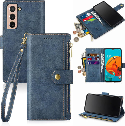 Antsturdy Samsung Galaxy S22+ 5G Flip Case, Z - Blue Faux Leather RFID Blocking Wallet, Card Holder, Kickstand, Magnetic, Waterproof, Shock-Absorb...