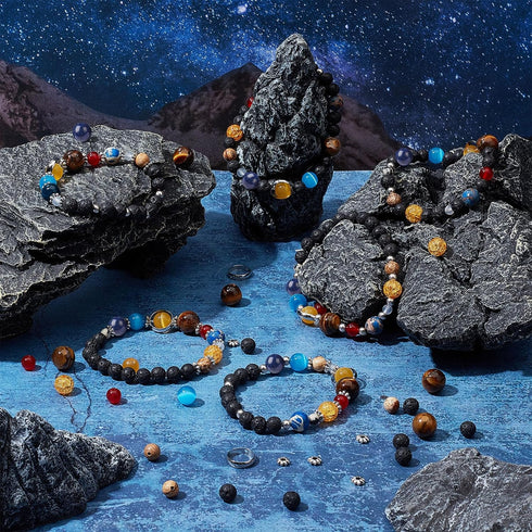 SUNNYCLUE 1 Box 300+Pcs DIY 10 Sets Solar System Bracelets Kit Universe Galaxy The Nine Guardian Planets Beading Bracelet Necklace Tiger Eye Bead ...