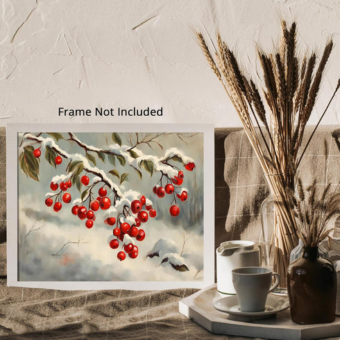 Posterizer 1 pcs-berries in snowy winter scene-oil painting style -2-Landscape & Nature Art-GIft for Men Women Teens-Living Room Bedroom Decor- un...