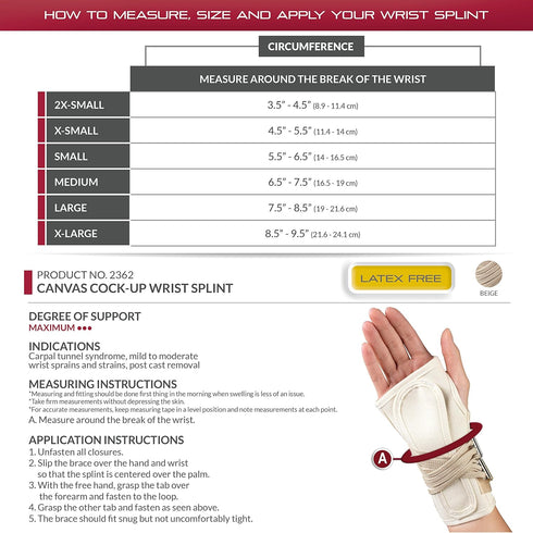 OTC Wrist Splint, Prop-Up Lacing for Carpal Tunnel Relief, Canvas, White, Right Hand, Medium...