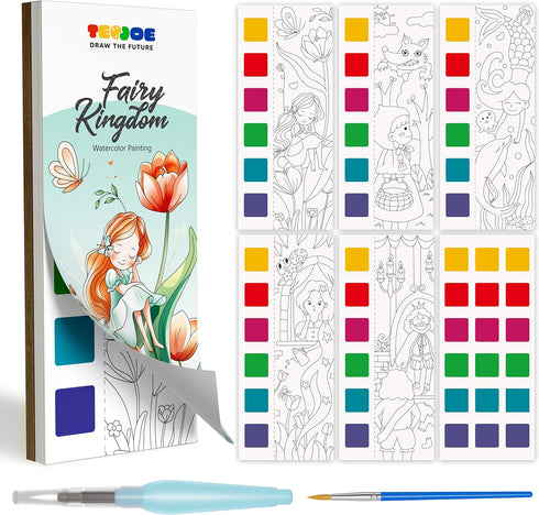 TECJOE Paint with Water Coloring Books with 20 Unique Fairy Tales, Pocket Watercolor Painting Book with 2 Brushes, Travel Art Activities for Kids,...