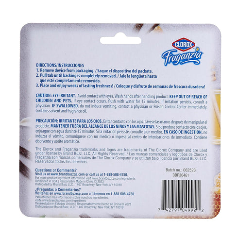 Clorox Fraganzia Small Rooms Air Freshener in Vanilla Honeycomb Scent, 2ct | Peel & Place Air Freshener Units, No-Plug, Battery-Free for Closets, ...