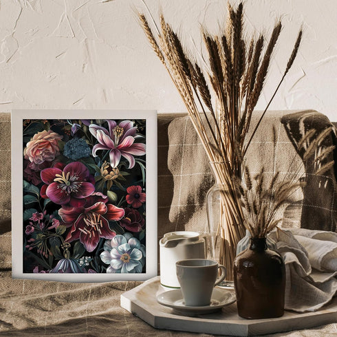 Posterizer 1 pcs-chic lush flowers with dark background-Floral & Botanical Art-Abstract & Modern Art-Decor for Home & Office- UNFRAMED Wall Art...