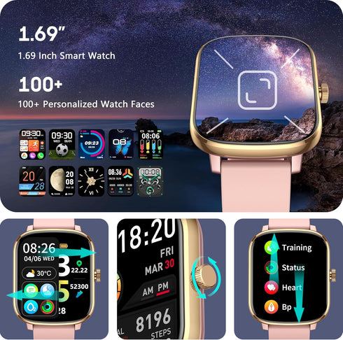 KALINCO Smart Watch for Women, 1.69" Fitness Tracker with Heart Rate, Blood Pressure, Blood Oxygen Tracking, Smartwatch with 100+ Sports Modes, St...