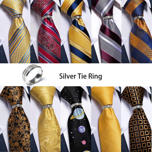 DiBanGu Mens Gold/Siver Tie Ring Solid Tie Accessories with Diamond for Necktie Wedding Party Gift...