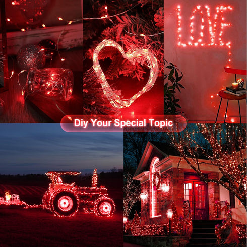 2 Pack 100 LED Solar Red String Lights,33ft Solar Halloween Lights Outdoor,8 Modes Waterproof Red Solar Fairy Lights for Christmas Tree Party Wedd...