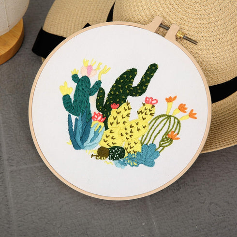 DIY Plant Embroidery Kit for Beginners - Beginner Cross Stitch kit for Adults, Include 1 Embroidery Clothes, 1 Plastic Embroidery Hoop (Cactus DIY...