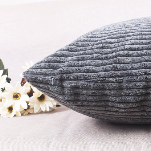 Home Brilliant Grey Pillow Covers 18 x 18 Set of 2 Soft Decorative Striped Corduroy Velvet Square Throw Pillow Cover for Sofa Couch, 18x18 inch, D...