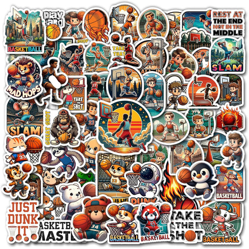 Pack 50 PCS Basketball Stickers Print Outdoors Theme Waterproof Vinyl Decals for Men Boys Teens Adults Sports Players Labels Decor Phone Case Wate...