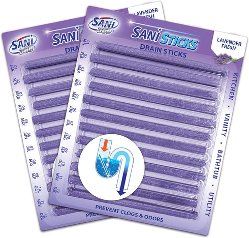 SANI 360° Sani Sticks Drain Cleaner and Deodorizer, Enzyme Pipe Cleaners, Eliminate Odors, Prevent Clogged Drains, Safe for Sinks, Bathtub Drains,...